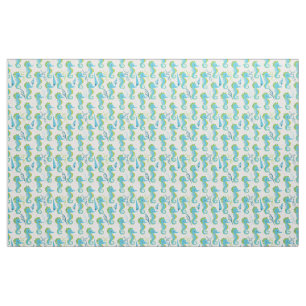 Whimsical Teal and Lime Green Seahorse Pattern Fabric