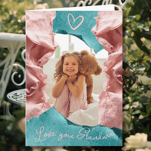 Whimsical Teal & Blush Torn Paper Heirloom Frame Card
