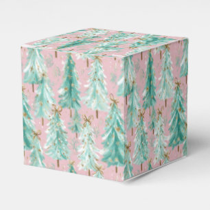 Whimsical Teal Christmas Trees on Pink Favour Box