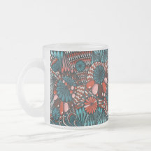 Whimsical Teal Coral Oriental Tapestry Zentangle F