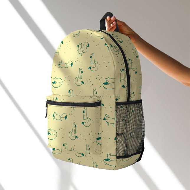 Whimsical Teal Doodle Foxes on Butter Yellow  Printed Backpack (Creator Uploaded)