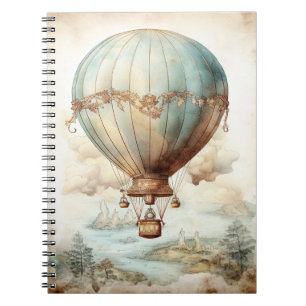 Whimsical Teal Hot Air Balloon Antique Notebook