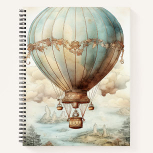 Whimsical Teal Hot Air Balloon Antique Notebook