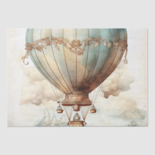 Whimsical Teal Hot Air Balloon Antique Tissue Paper