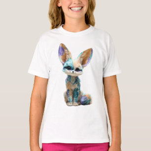 Whimsical Teal Painted Desert Fennec Fox Kids T-Shirt