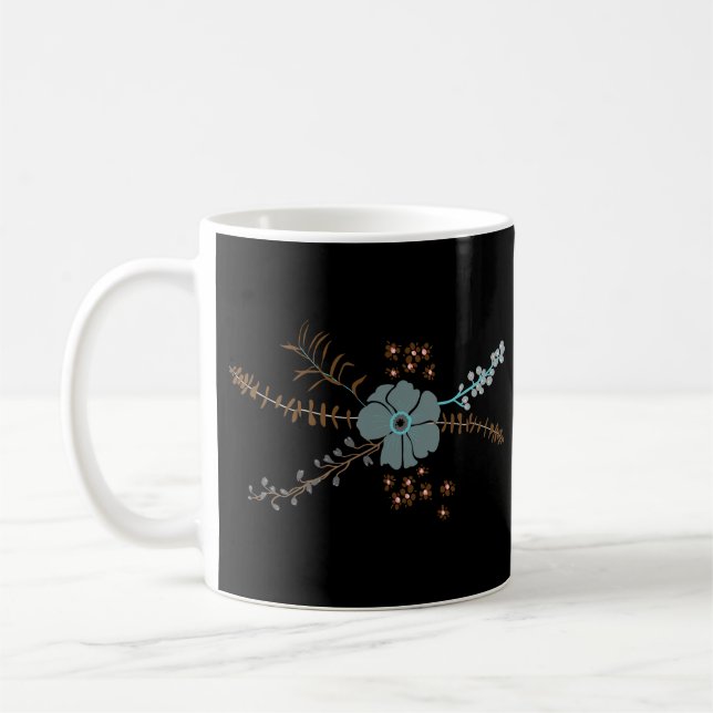 Whimsical Teal Pink Grey Black Flowing Motif Coffee Mug (Left)