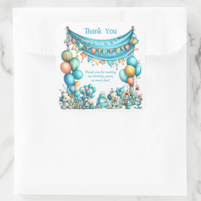 Whimsical Teal Thank You Birthday  Square Sticker (Bag)