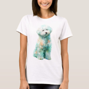 Whimsical Teal Watercolor Bichon Frise Dog Women T-Shirt