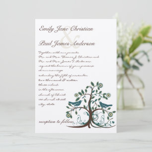 Whimsical Teal Yellow & Brown Tree Wedding Invitation