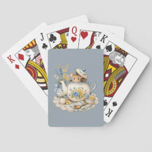 Whimsical Teapot Mouse Cottagecore Blooms Playing Cards