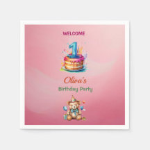 Whimsical Teddy Bear 1st Birthday Paper Napkins
