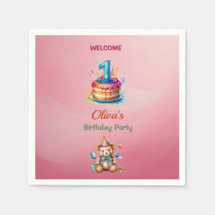 Whimsical Teddy Bear 1st Birthday Paper Napkins