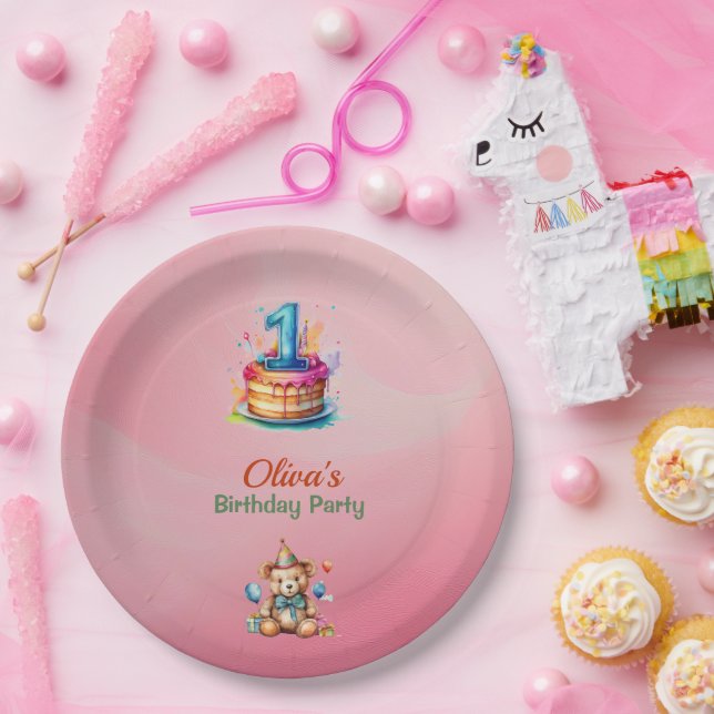 Whimsical Teddy Bear 1st Birthday Paper Plates (Party)