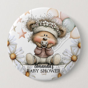 Whimsical Teddy Bear Baby Shower 10 Cm Round Badge