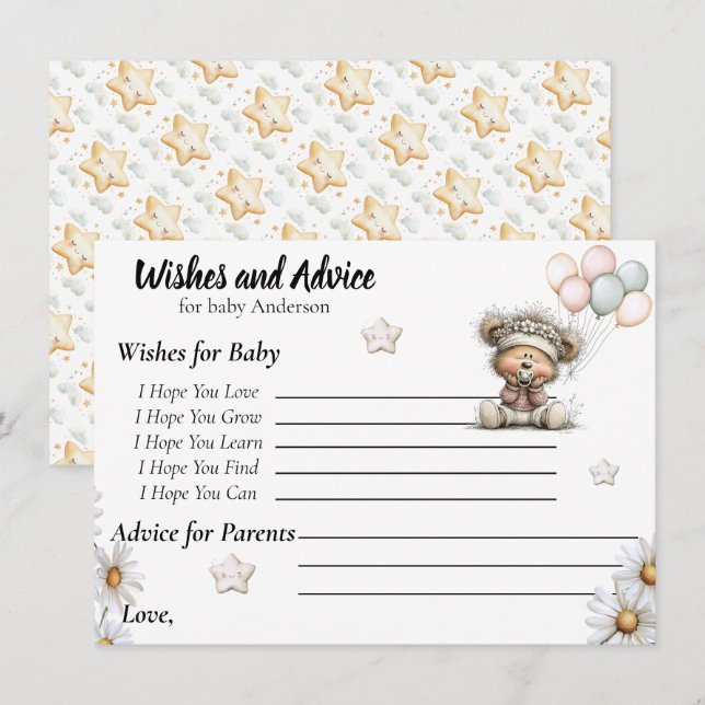 Whimsical Teddy Bear Baby Shower Design  Enclosure Card (Front/Back)