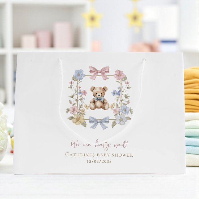Whimsical Teddy Bear Baby Shower Gift Carrier Large Gift Bag (Creator Uploaded)