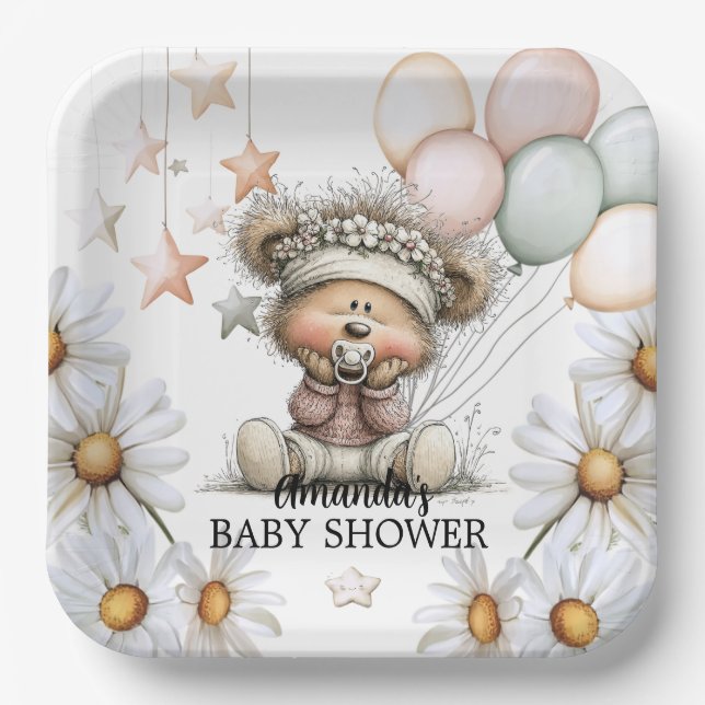 Whimsical Teddy Bear Baby Shower  Paper Plate (Front)