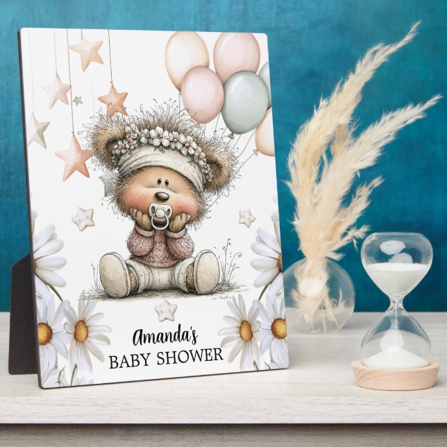 Whimsical Teddy Bear Baby Shower  Plaque (Side)