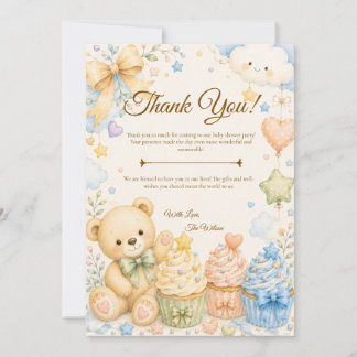 Whimsical Teddy Bear Baby Shower Thank You Card