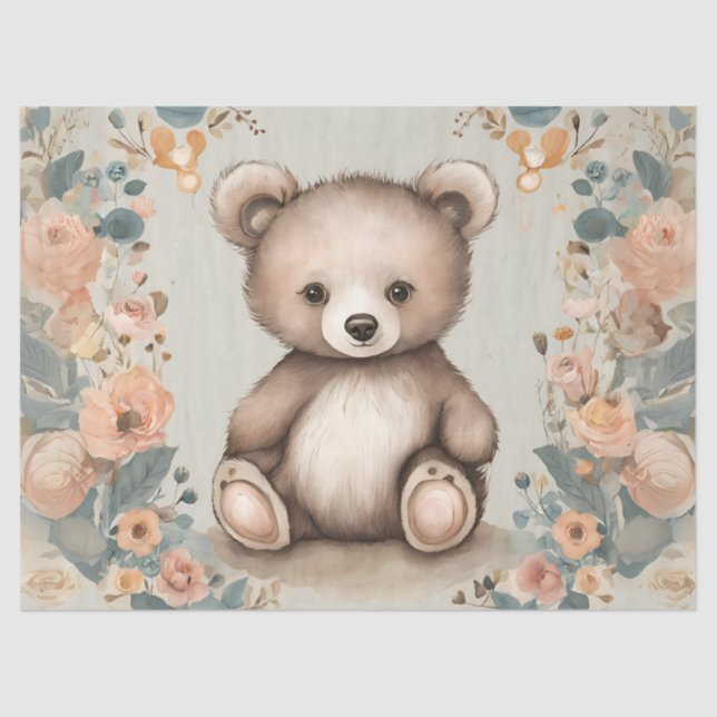Whimsical Teddy Bear Decoupage Tissue Paper (Front)