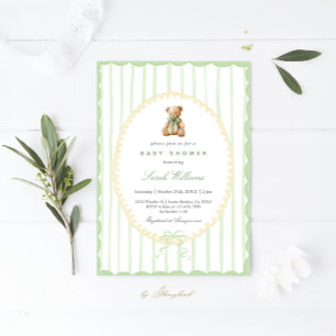 Whimsical Teddy Bear Sage Baby Shower Boy Invitation