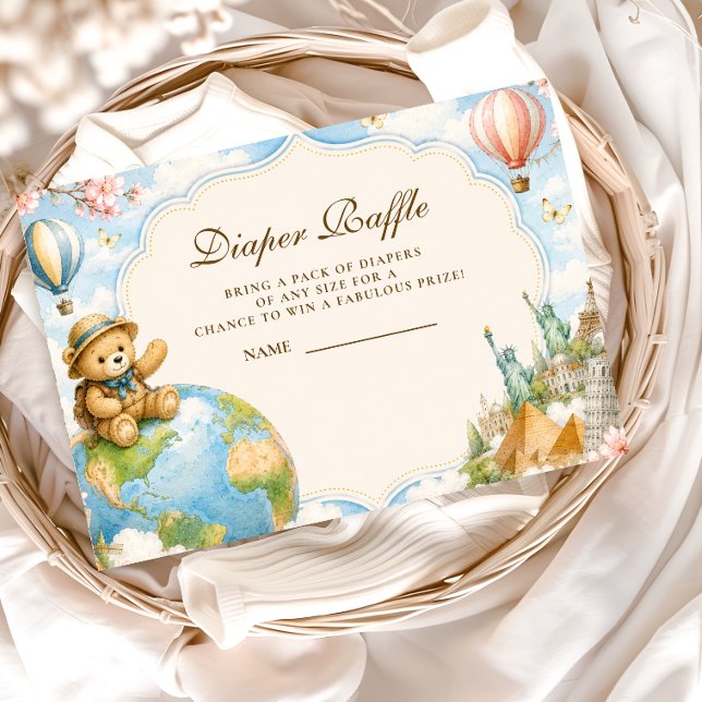 Whimsical Teddy Bear Travel Diaper Raffle Enclosure Card (Creator Uploaded)