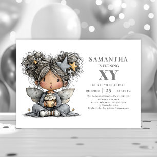 Whimsical Teenager Girl Black Gold Birthday Invite
