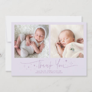 Whimsical Thank You Script Lilac Birth Announcement