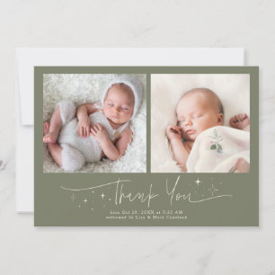 Whimsical Thank You Script Sage Green Birth Announcement