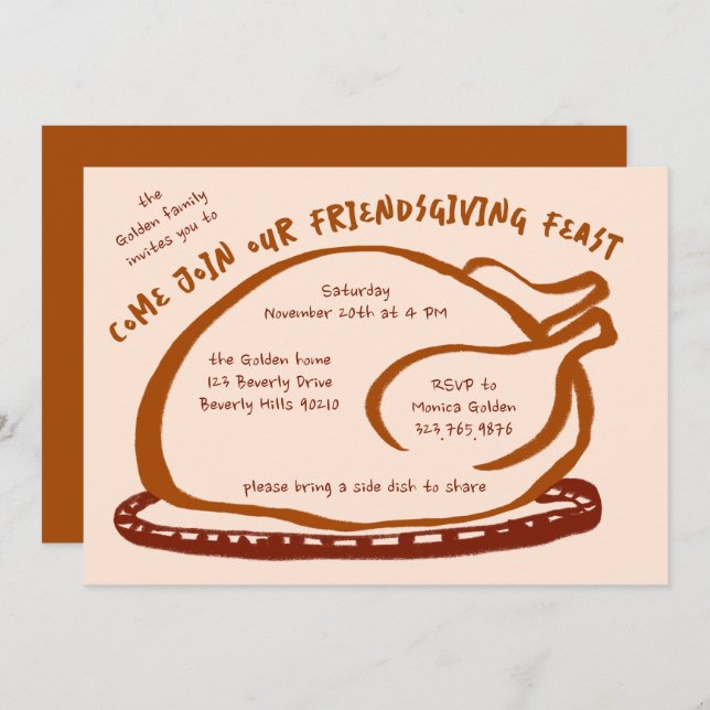 Whimsical Thanksgiving Friendsgiving Dinner Custom Invitation (Front/Back)