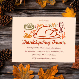 Whimsical Thanksgiving Friendsgiving Dinner Custom Invitation