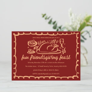 Whimsical Thanksgiving Friendsgiving Dinner Custom Invitation