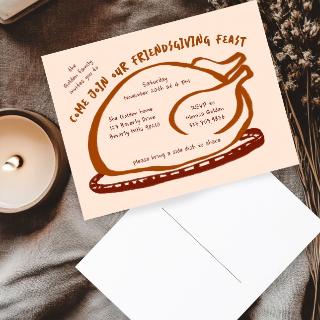 Whimsical Thanksgiving Friendsgiving Dinner Custom Postcard (Whimsical Thanksgiving Friendsgiving Dinner Custom Invitation Postcard
)