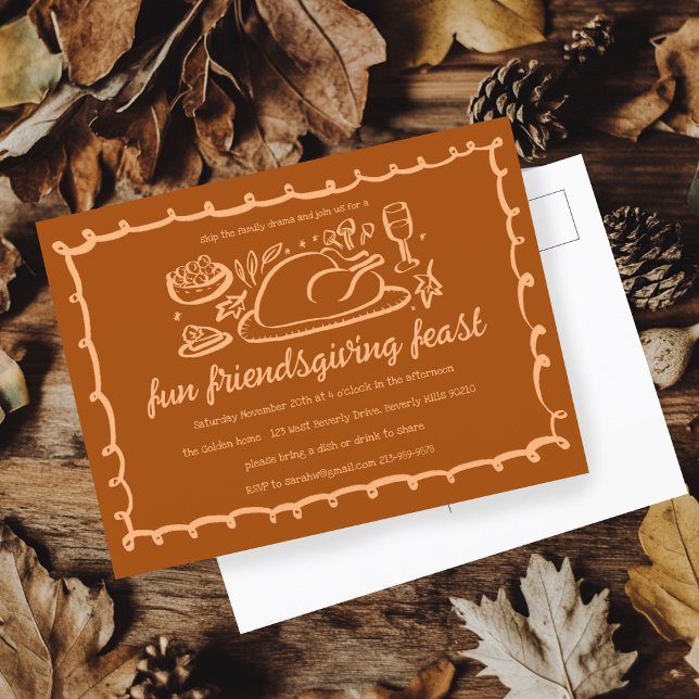 Whimsical Thanksgiving Friendsgiving Dinner Custom Postcard (Whimsical Thanksgiving Friendsgiving Dinner Custom Postcard
)