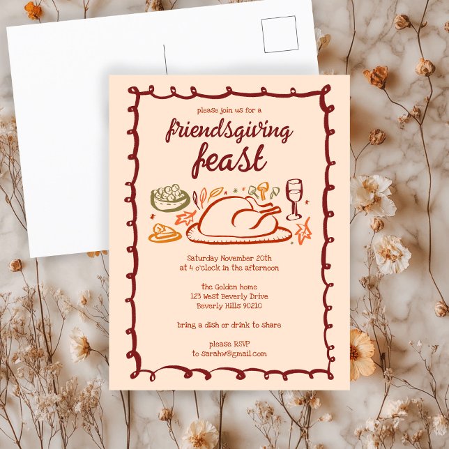 Whimsical Thanksgiving Friendsgiving Dinner Custom Postcard (Whimsical Thanksgiving Friendsgiving Dinner Custom Postcard
)