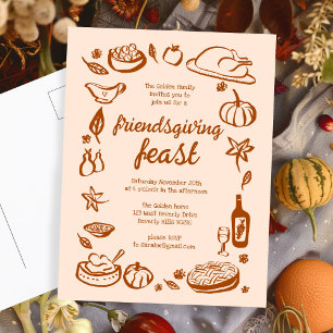 Whimsical Thanksgiving Friendsgiving Dinner Custom Postcard
