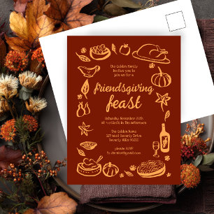 Whimsical Thanksgiving Friendsgiving Dinner Custom Postcard
