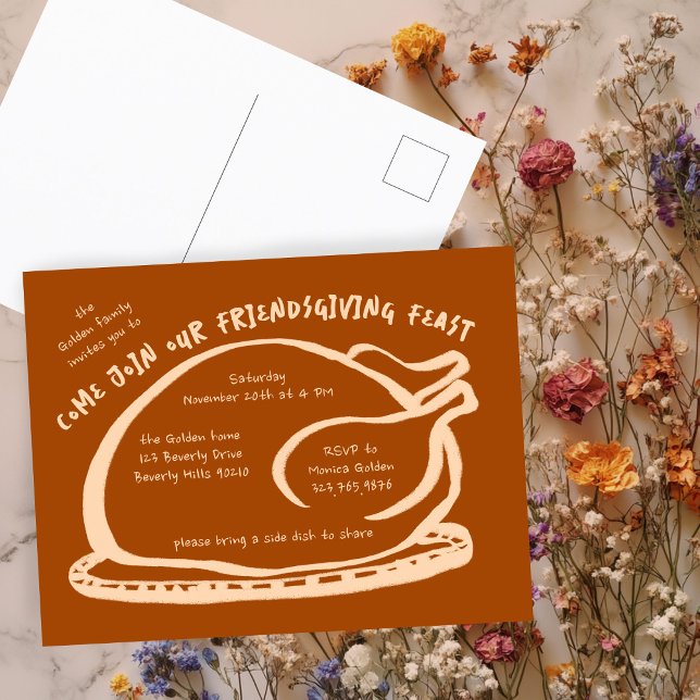 Whimsical Thanksgiving Friendsgiving Dinner Custom Postcard (Whimsical Thanksgiving Friendsgiving Dinner Custom Postcard
)