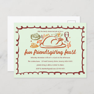 Whimsical Thanksgiving Friendsgiving Dinner Custom Postcard