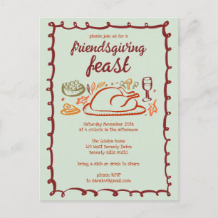 Whimsical Thanksgiving Friendsgiving Dinner Custom Postcard
