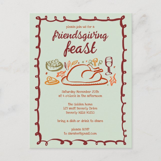 Whimsical Thanksgiving Friendsgiving Dinner Custom Postcard (Front)