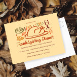 Whimsical Thanksgiving Friendsgiving Dinner Party Postcard<br><div class="desc">Perfect cute postcard for a fun autumn dinner party invitation! Hand made art for you! Perfect for a Thanksgiving holiday, Friendsgiving, autumn or fall dinner party or other event. FULLY CUSTOMIZABLE! Click on “Personalise” above to edit the text. Click "edit using design tool" to adjust the fonts, colours and placements....</div>