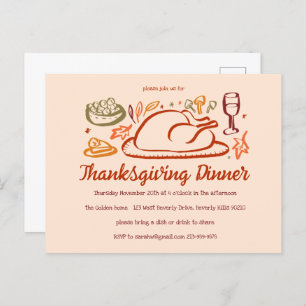 Whimsical Thanksgiving Friendsgiving Dinner Party Postcard