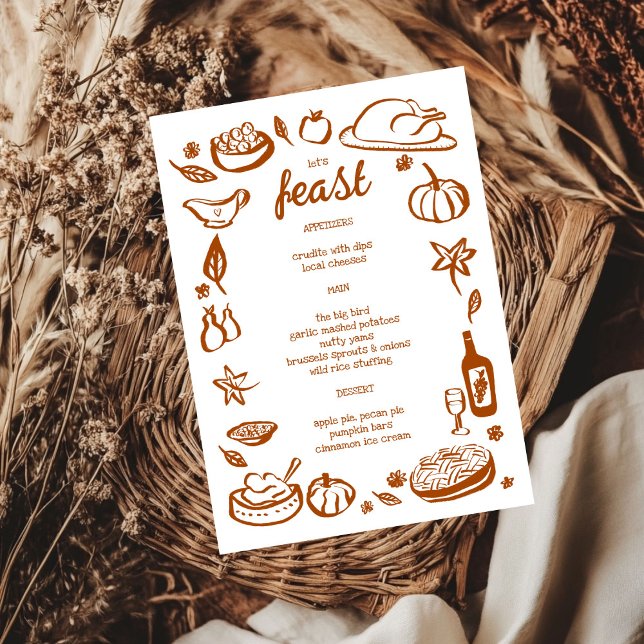 Whimsical Thanksgiving Friendsgiving HolidayCUSTOM Menu (Whimsical Thanksgiving Friendsgiving Holiday CUSTOM Hand Drawn Doodle Menu
)