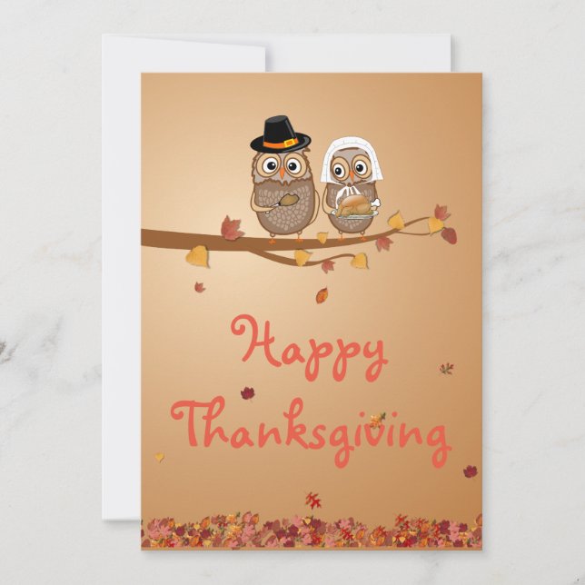 Whimsical Thanksgiving Owls Holiday Card (Front)