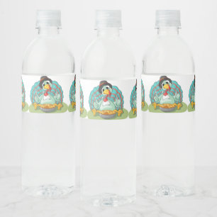 Whimsical Thanksgiving Turky Art Playful Gobble Water Bottle Label