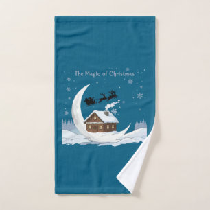 Whimsical "The Magic of Christmas" Santa Sleigh Bath Towel Set