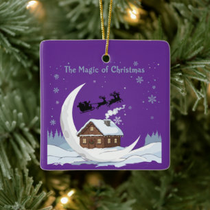 Whimsical "The Magic of Christmas" Santa Sleigh Ceramic Ornament