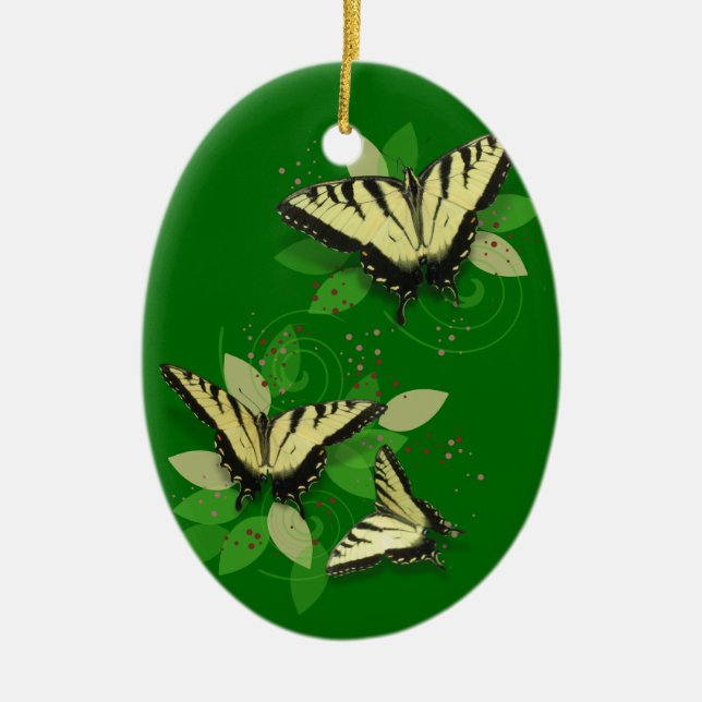 Whimsical Tiger Swallowtail Butterflies Ceramic Tree Decoration (Front)