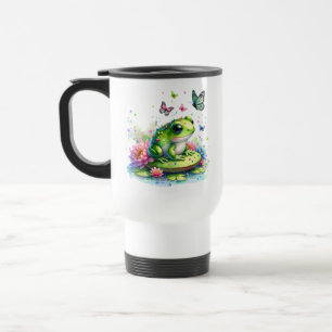 Whimsical Toad, Flowers and Butterflies Travel Mug